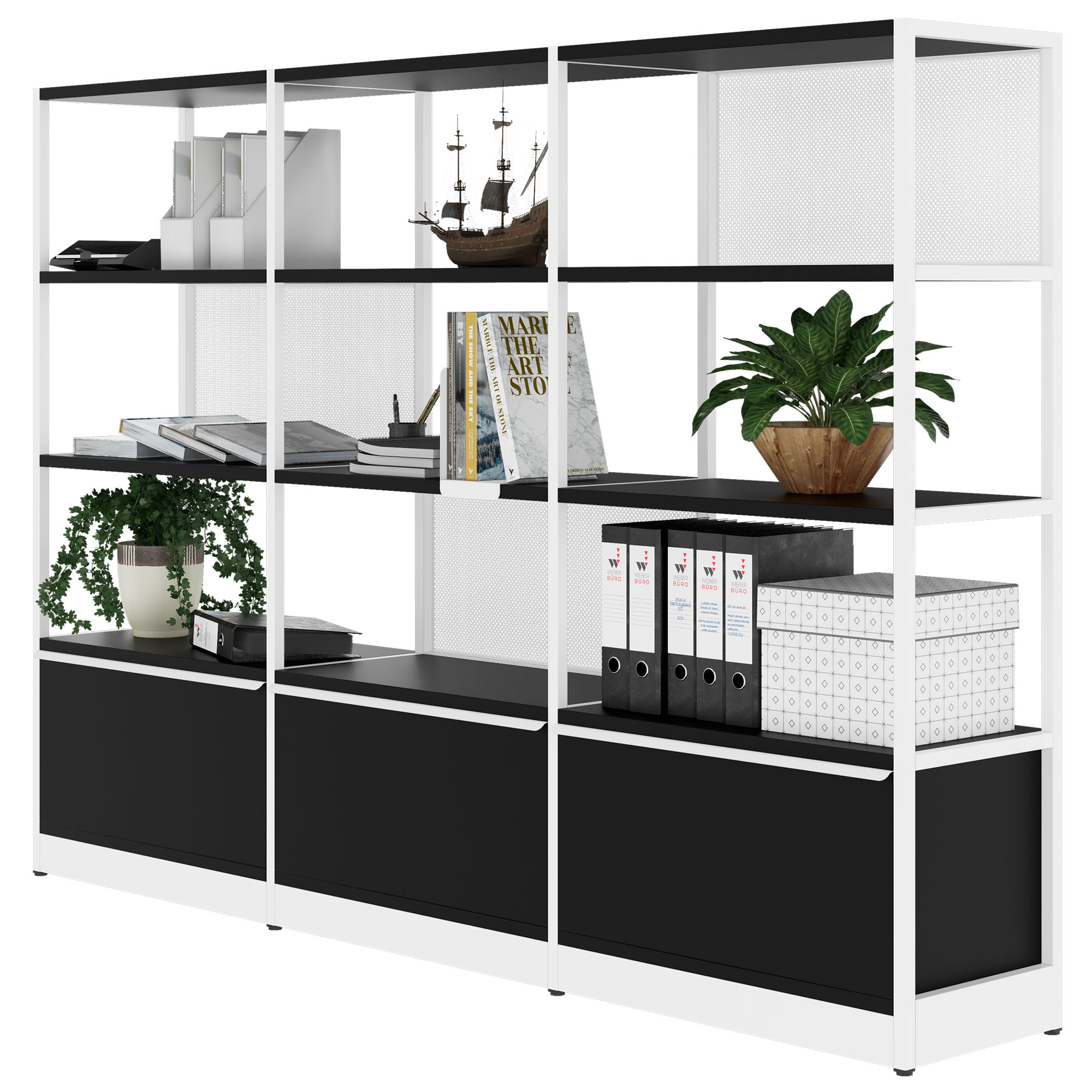 ATELLA shelf cabinet | 4 OH, 2350 x 1635 mm, black - 3 Main Image