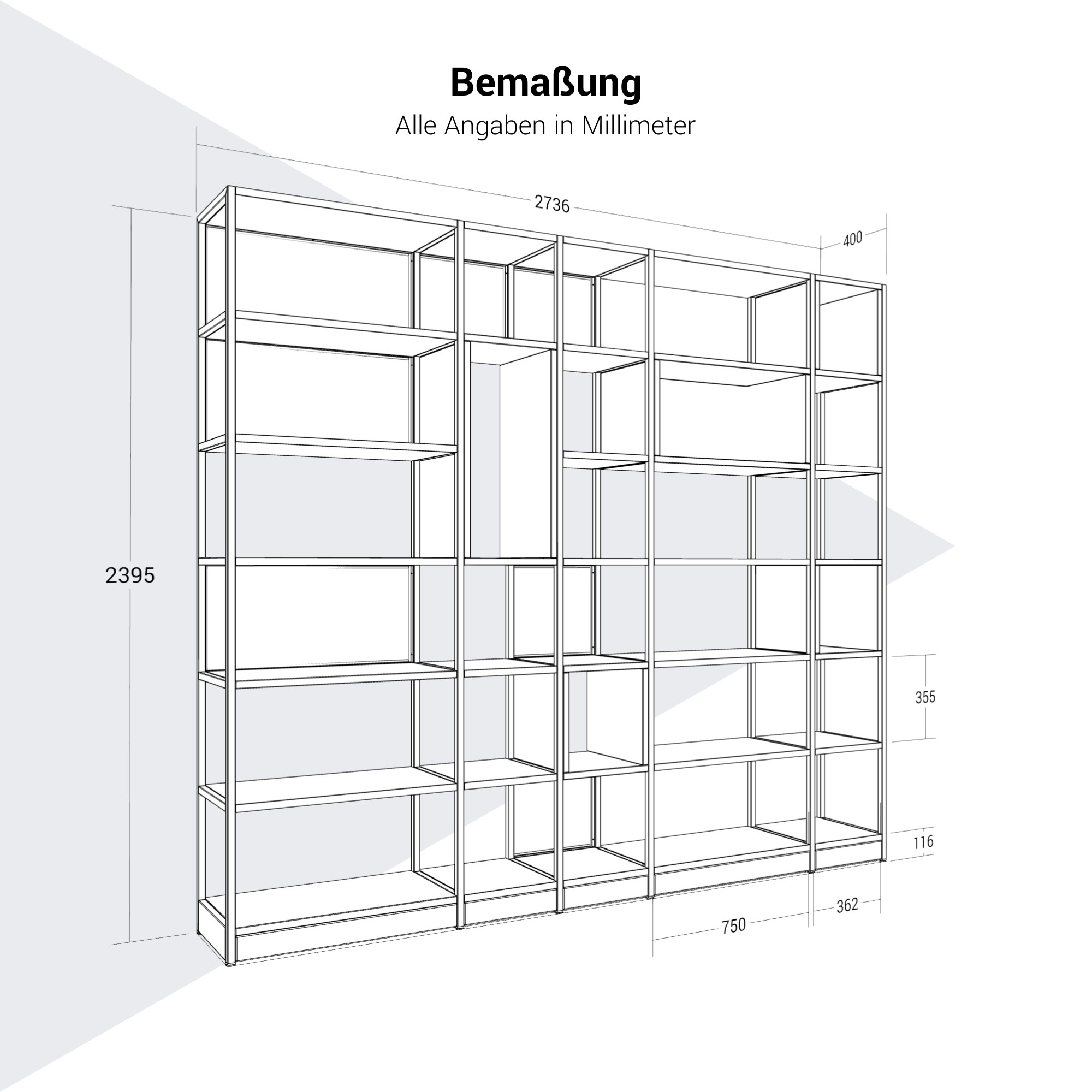 ATELLA shelf cabinet | 6 OH, 2736 x 2395 mm, Cubanite gray - 9 Main Image