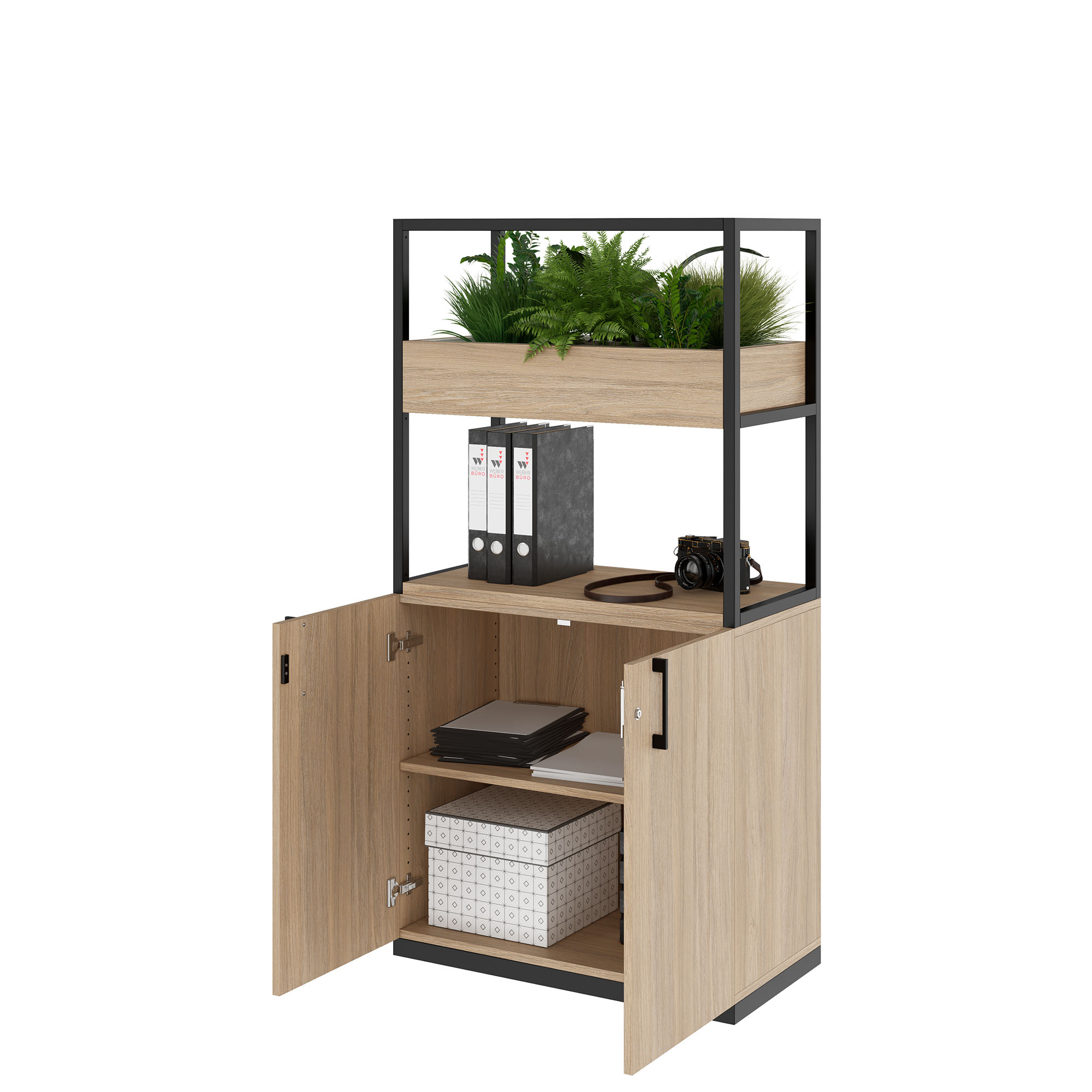 CHOICE Regalschrank | 4 OH, 800 x 1545 mm, Blumenkasten, Bernsteineiche - 3 Main Image