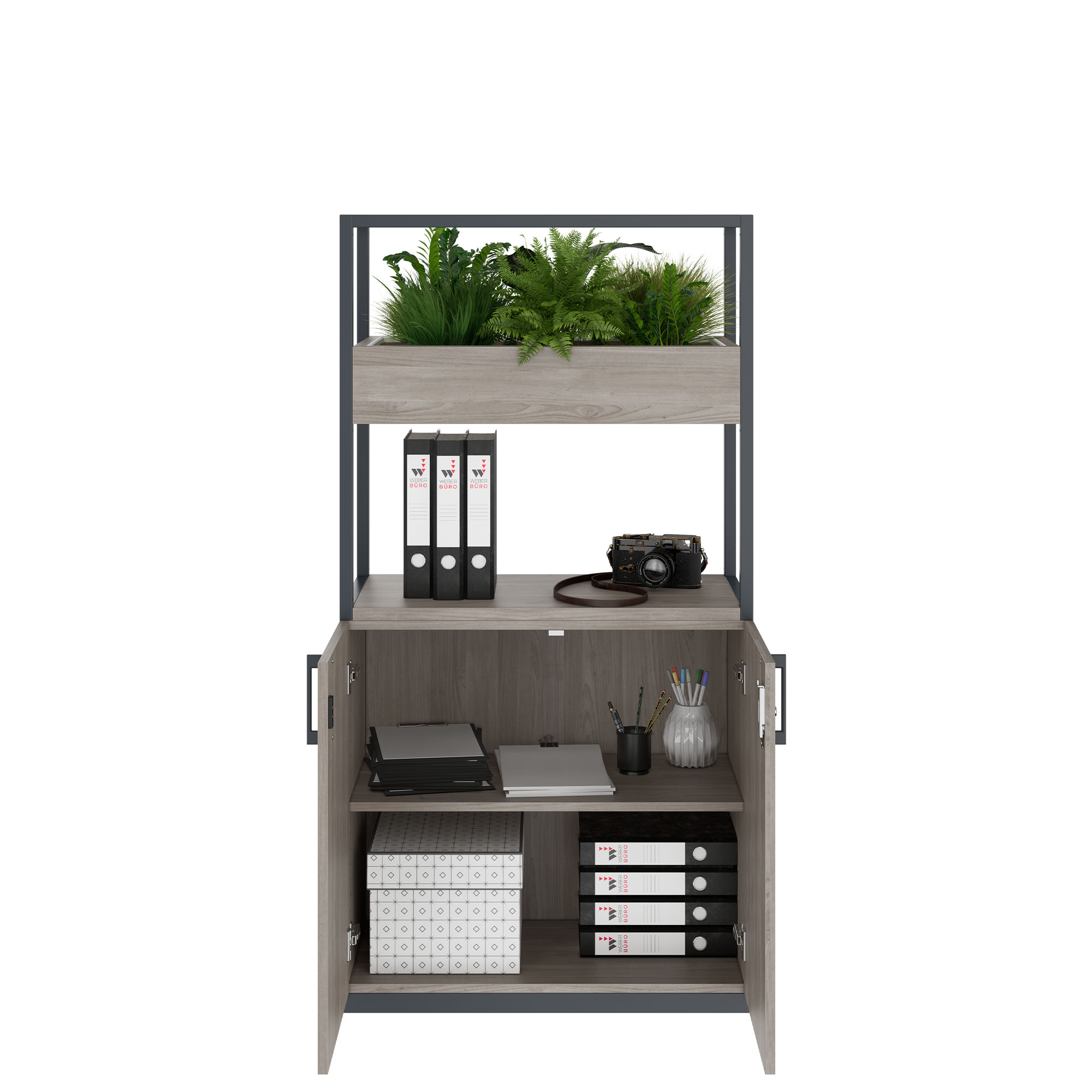 CHOICE Armoire d'étagère | 4 oh, 800 x 1545 mm, boîte à fleurs, gris de chêne nord - 2 Main Image