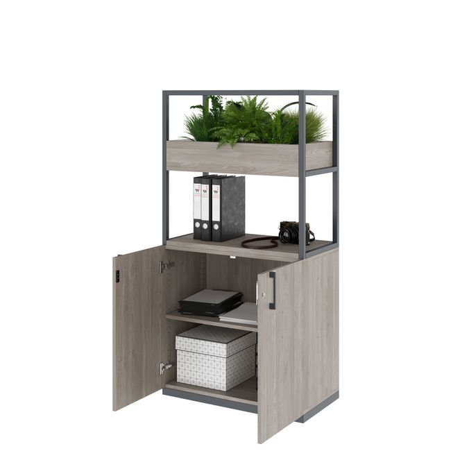 CHOICE Regalschrank | 4 OH, 800 x 1545 mm, Blumenkasten, Nordeiche grau