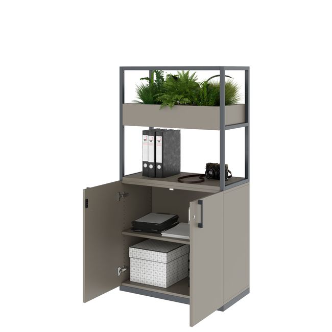 CHOICE Regalschrank | 4 OH, 800 x 1545 mm, Blumenkasten, Cubanitgrau