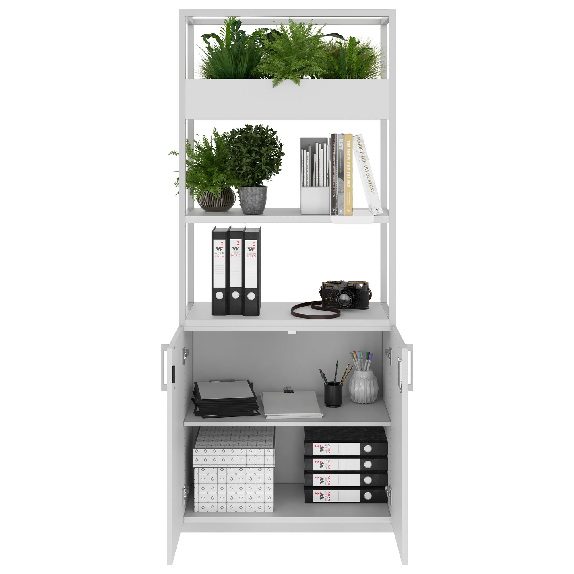 CHOICE shelf cabinet | 5 OH, 800 x 1925 mm, flower box, pearl gray - 2 Main Image