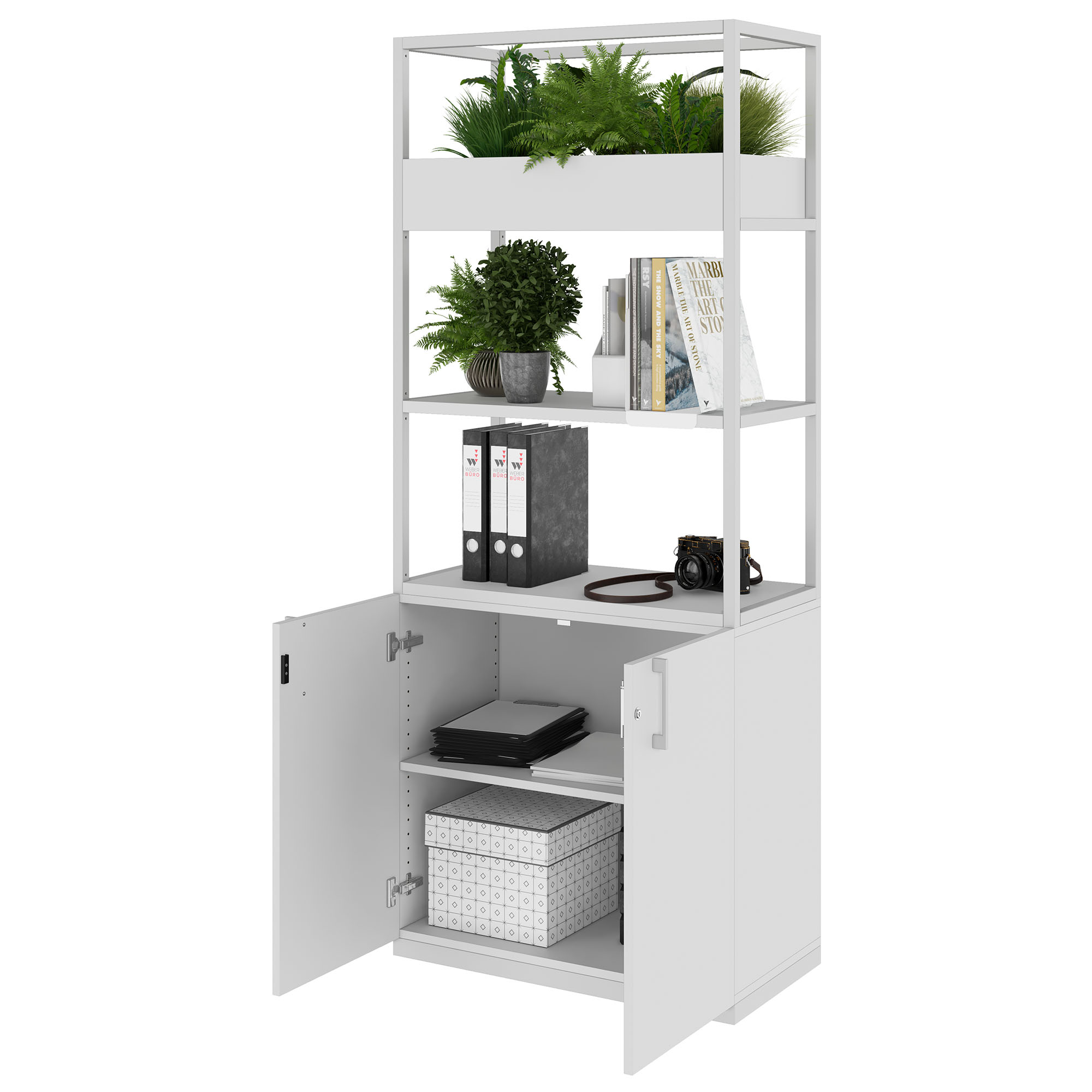 CHOICE shelf cabinet | 5 OH, 800 x 1925 mm, flower box, pearl gray - 3 Main Image