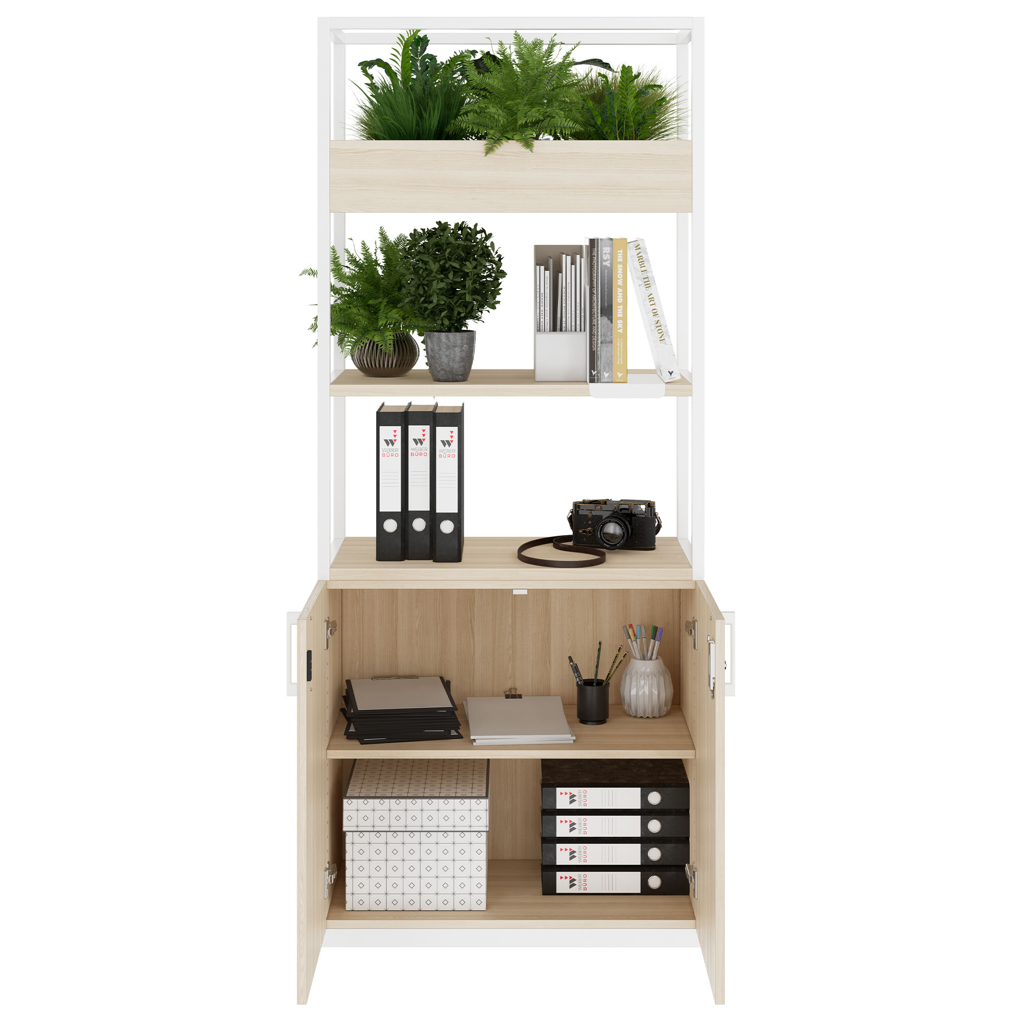 CHOICE shelf cabinet | 5 OH, 800 x 1925 mm, flower box, sand ash - 2 Main Image