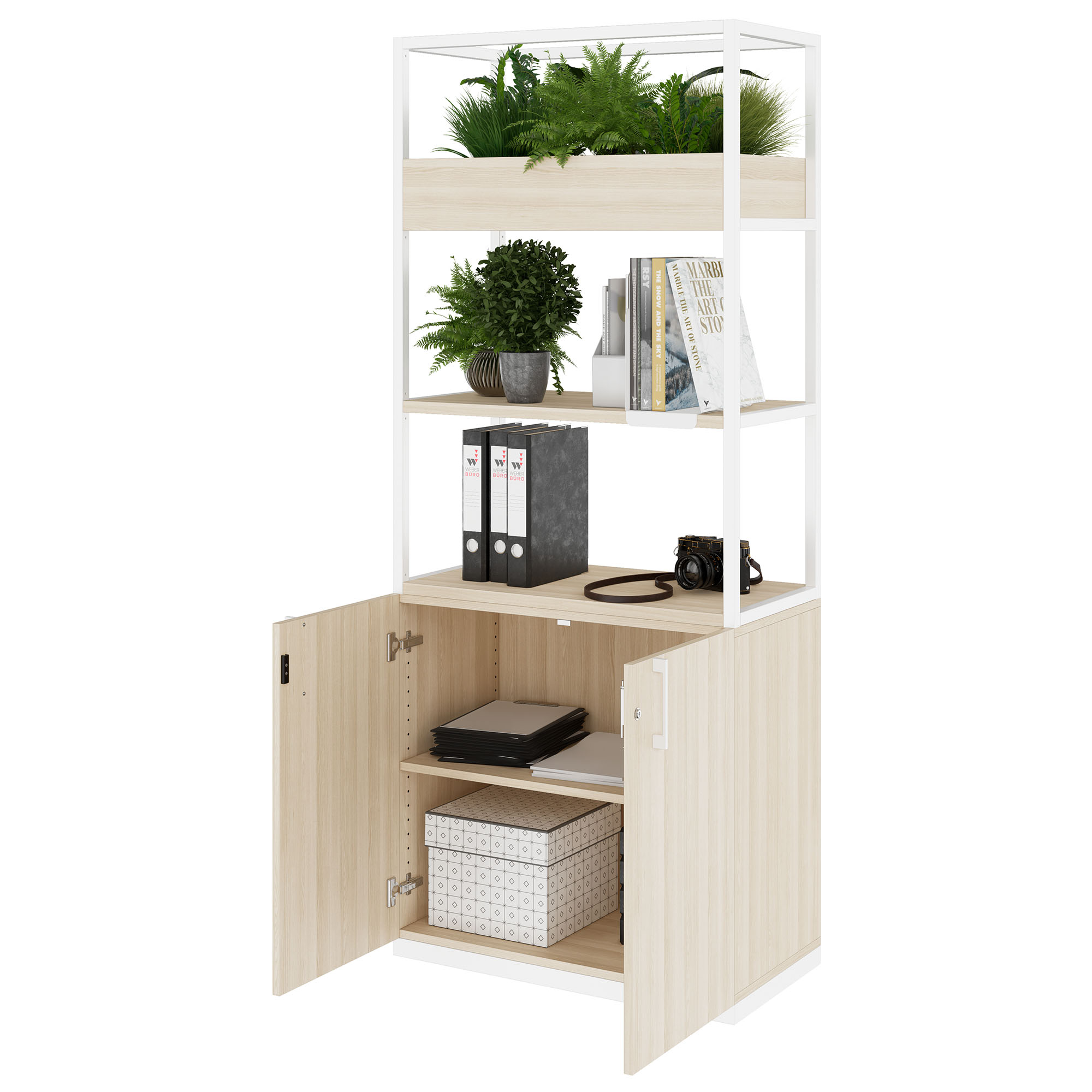 CHOICE shelf cabinet | 5 OH, 800 x 1925 mm, flower box, sand ash - 3 Main Image