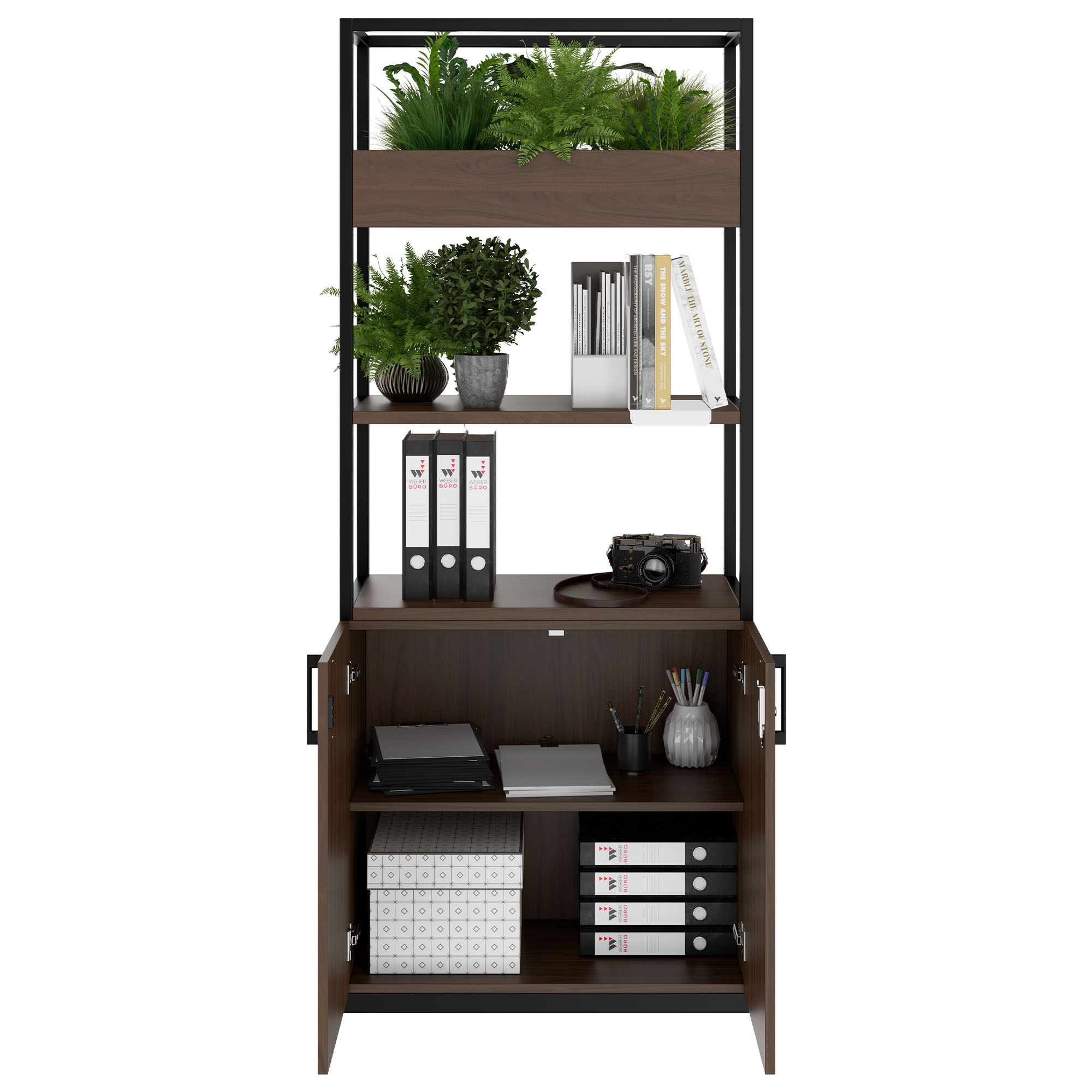 CHOICE shelf cabinet | 5 OH, 800 x 1925 mm, flower box, walnut - 2 Main Image