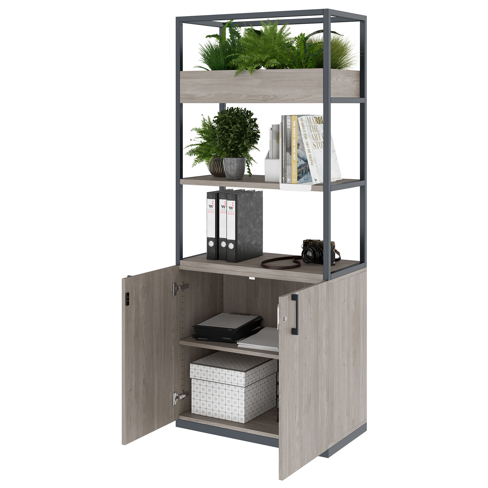 CHOICE Regalschrank | 5 OH, 800 x 1925 mm, Blumenkasten, Nordeiche grau - 3 Main Image