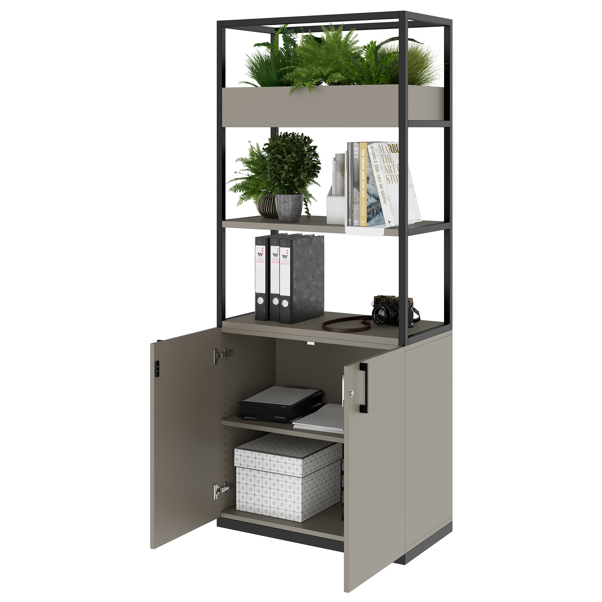 CHOICE shelf cabinet | 5 OH, 800 x 1925 mm, flower box, Cubanite gray - 3 Main Image