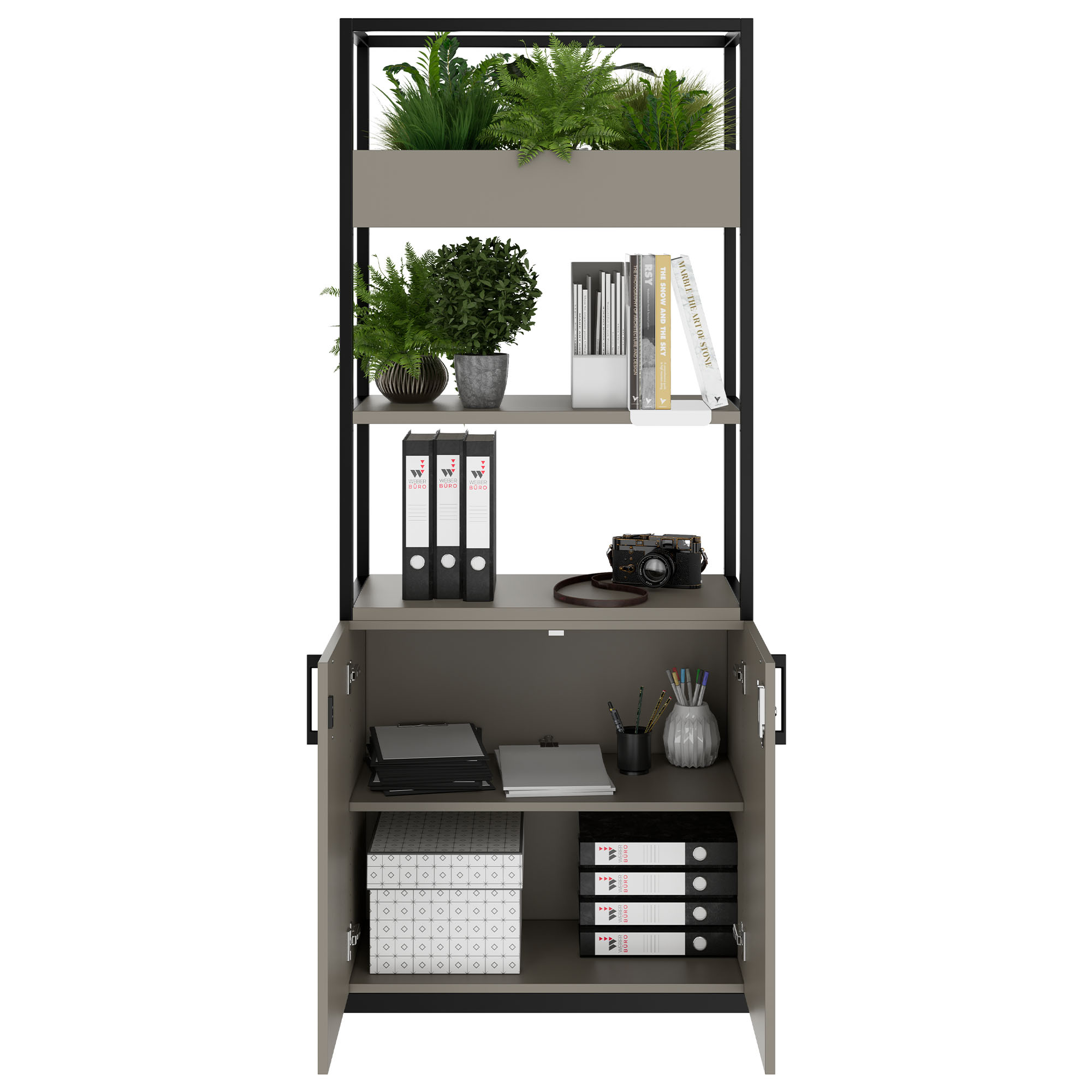 CHOICE shelf cabinet | 5 OH, 800 x 1925 mm, flower box, Cubanite gray - 2 Main Image