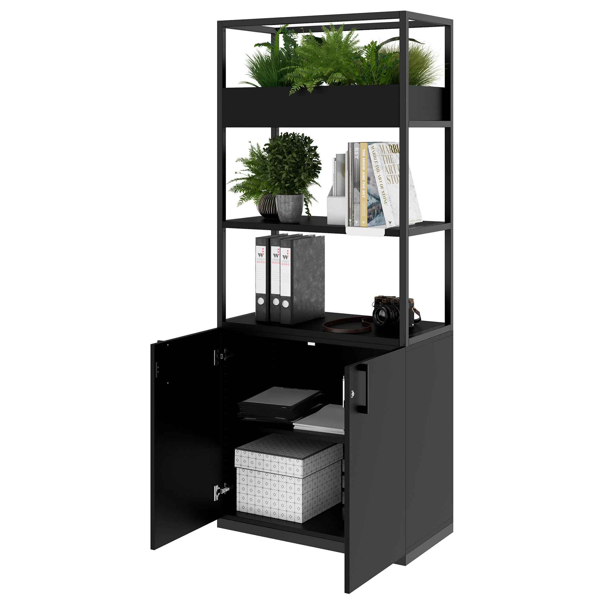 CHOICE Regalschrank | 5 OH, 800 x 1925 mm, Blumenkasten, Schwarz - 3 Main Image
