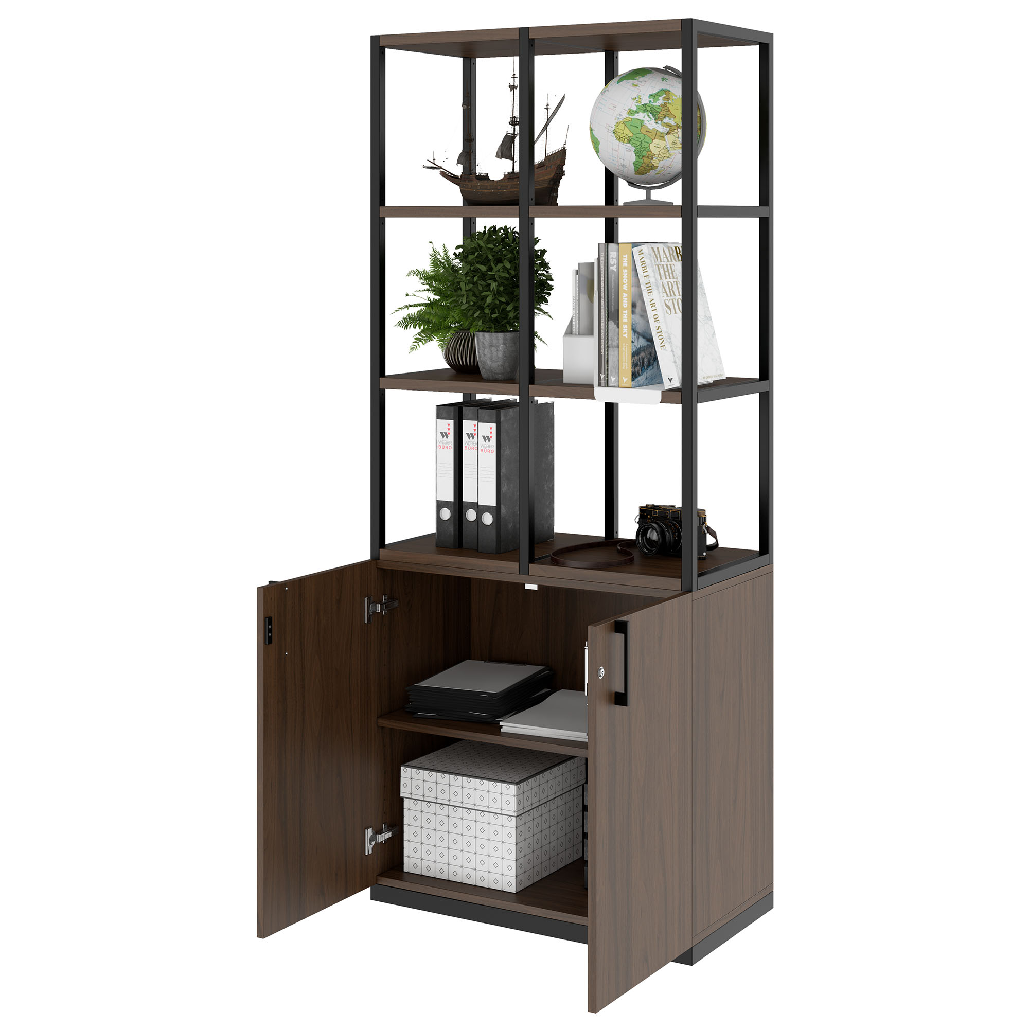 CHOICE shelf cabinet | 5 OH, 800 x 1925 mm, walnut - 3 Main Image