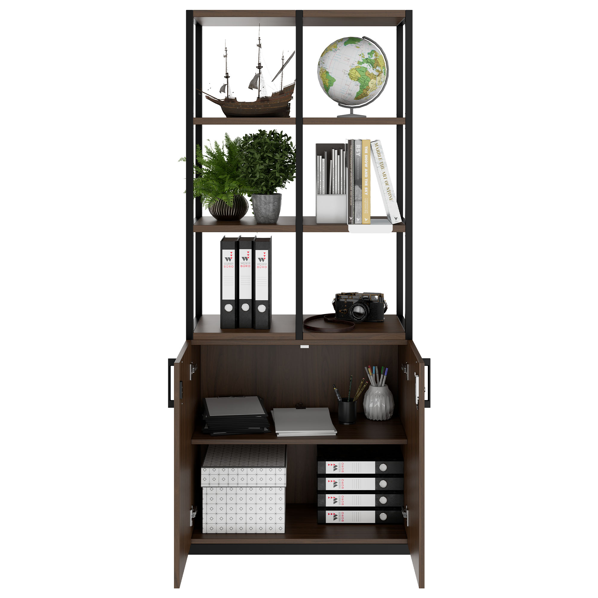 CHOICE shelf cabinet | 5 OH, 800 x 1925 mm, walnut - 2 Main Image