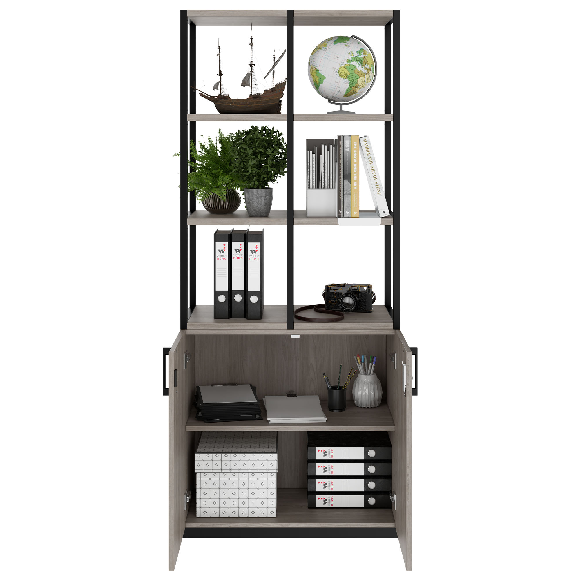 CHOICE shelf cabinet | 5 OH, 800 x 1925 mm, gray northern oak - 2 Main Image