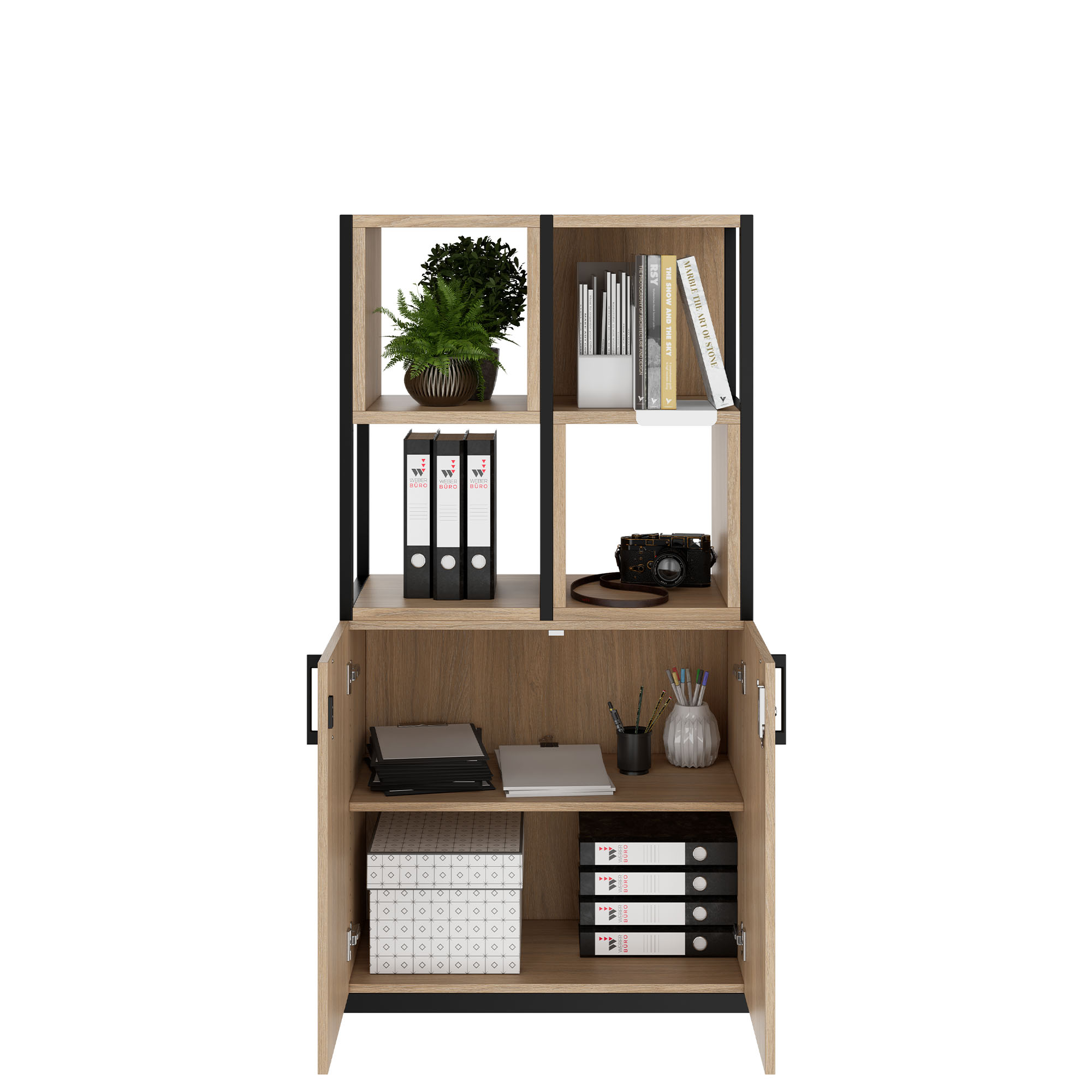 CHOICE shelf cabinet | 4 OH, 800 x 1545 mm, shelf boxes, amber oak - 2 Main Image