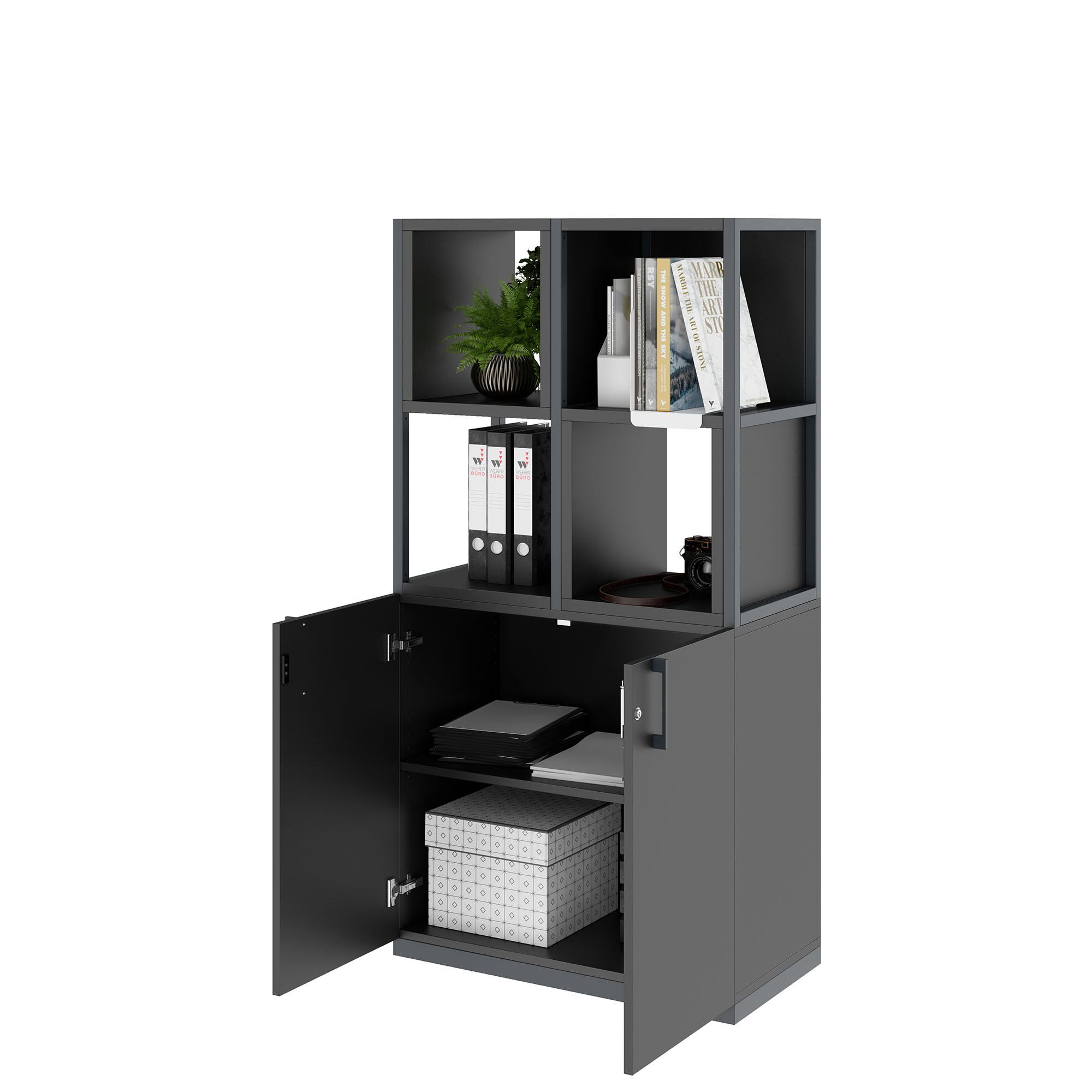 CHOICE Regalschrank | 4 OH, 800 x 1545 mm, Regalkisten, Anthrazit - 3 Main Image