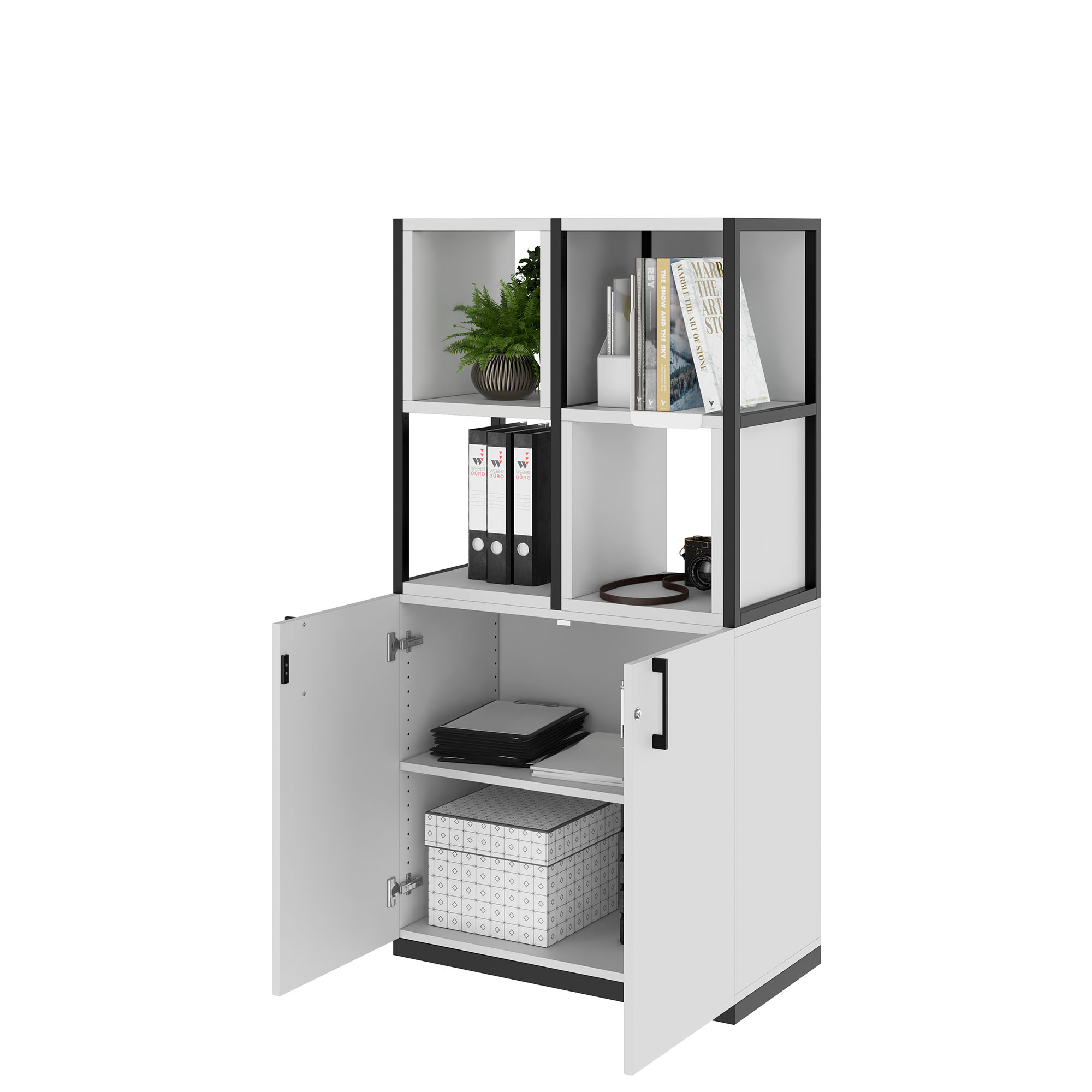 CHOICE Regalschrank | 4 OH, 800 x 1545 mm, Regalkisten, Perlgrau - 3 Main Image