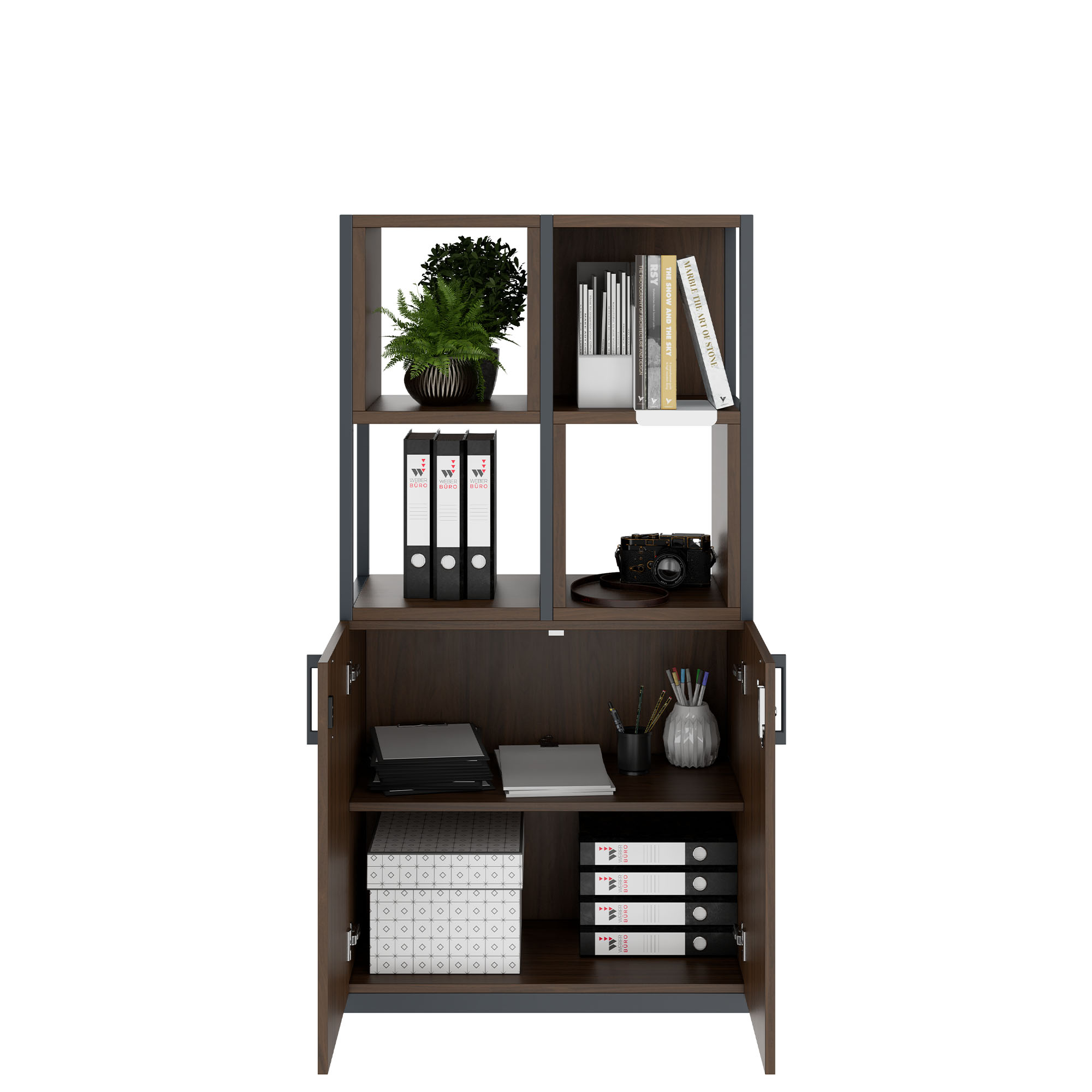 CHOICE shelf cabinet | 4 OH, 800 x 1545 mm, shelf boxes, walnut - 2 Main Image