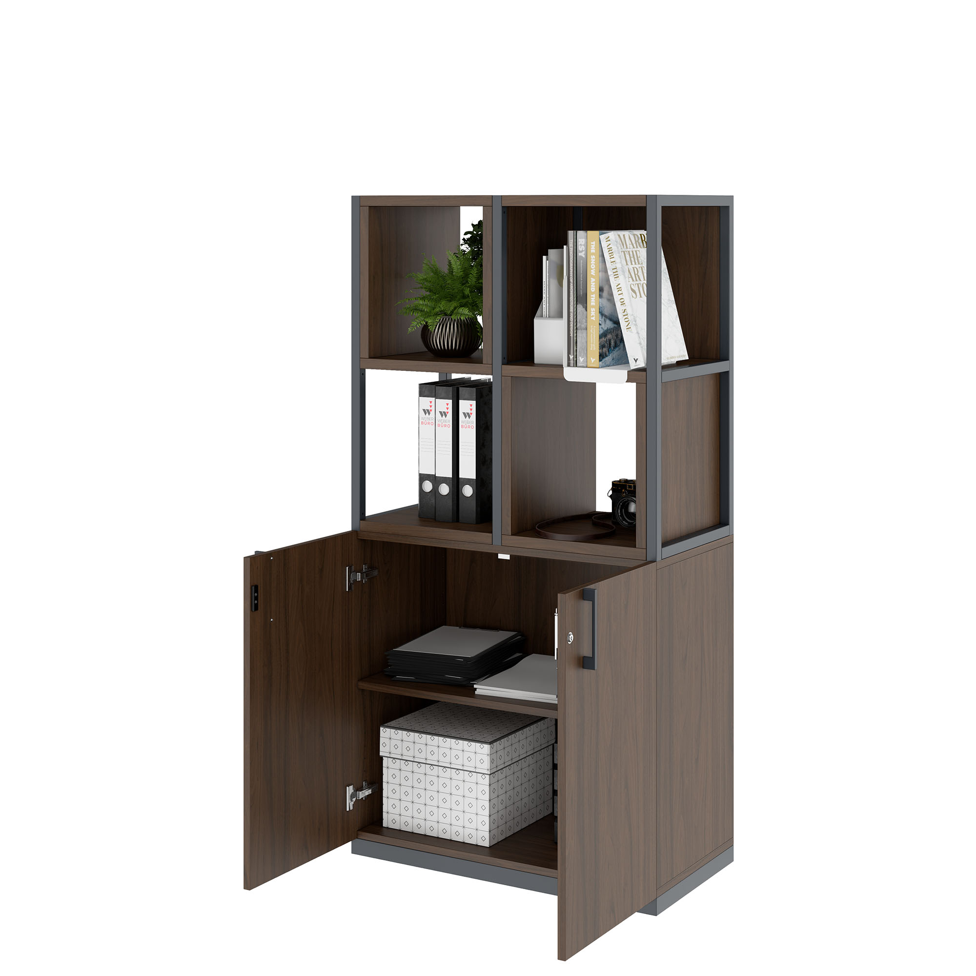 CHOICE shelf cabinet | 4 OH, 800 x 1545 mm, shelf boxes, walnut - 3 Main Image
