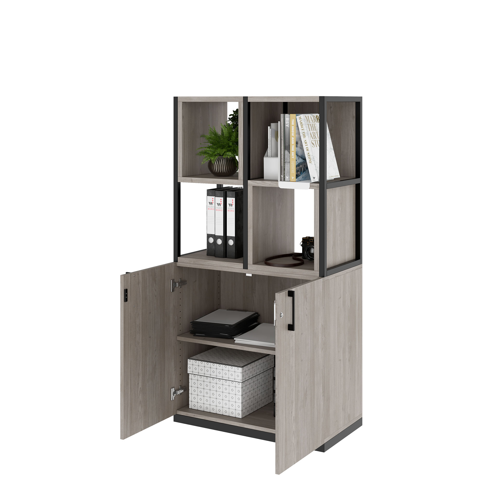 CHOICE shelf cabinet | 4 OH, 800 x 1545 mm, shelf boxes, gray northern oak - 3 Main Image