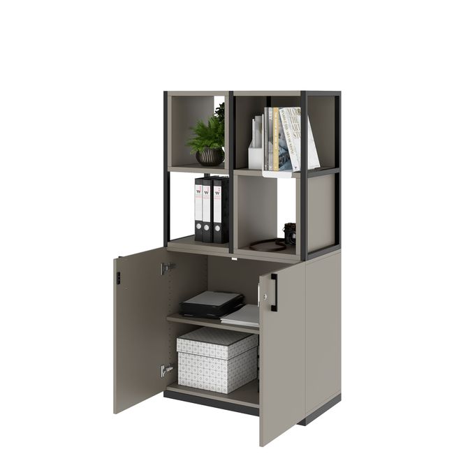 CHOICE Regalschrank | 4 OH, 800 x 1545 mm, Regalkisten, Cubanitgrau