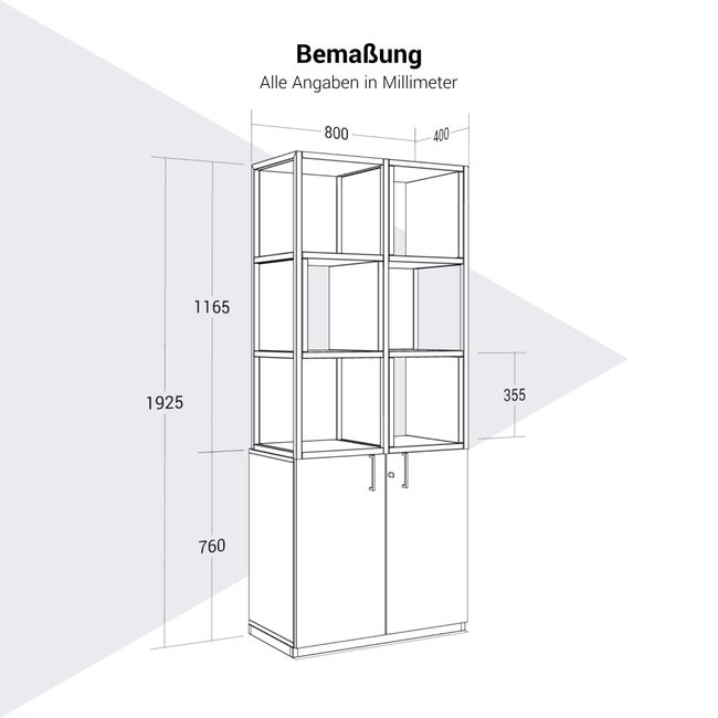 CHOICE Regalschrank | 5 OH, 800 x 1925 mm, Regalkisten, Sandesche