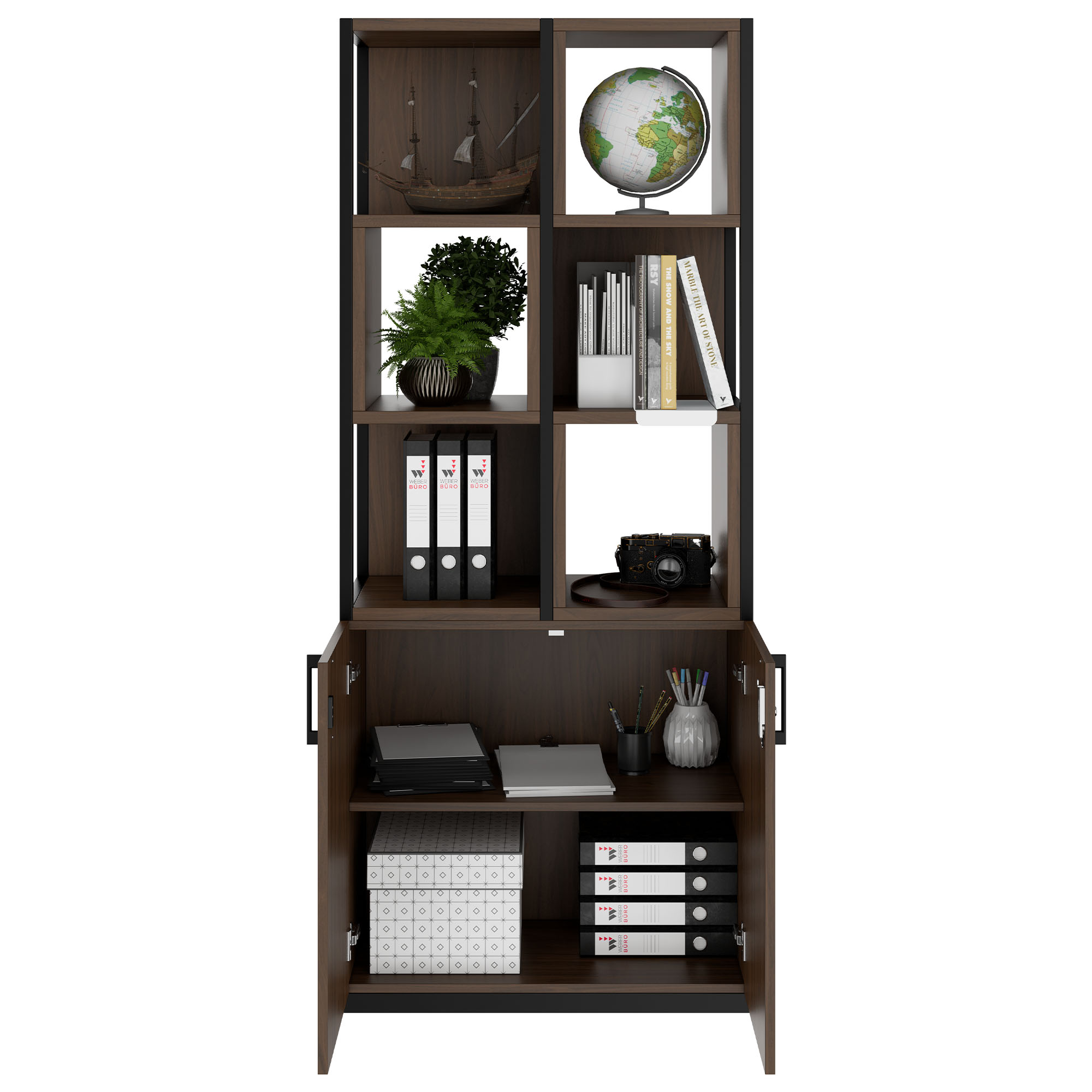 CHOICE shelf cabinet | 5 OH, 800 x 1925 mm, shelf boxes, walnut - 2 Main Image