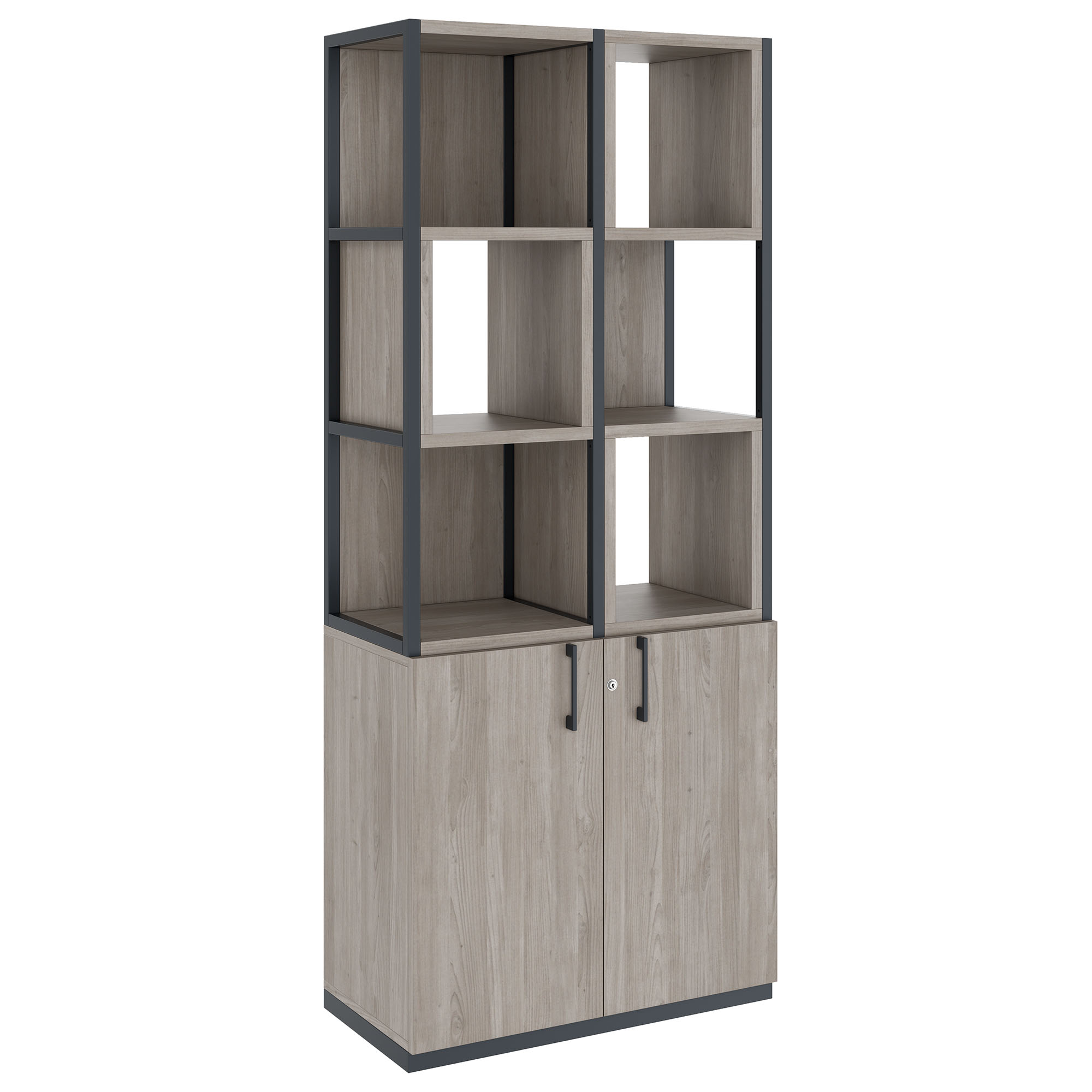CHOICE shelf cabinet | 5 OH, 800 x 1925 mm, shelf boxes, gray northern oak - 1 Main Image