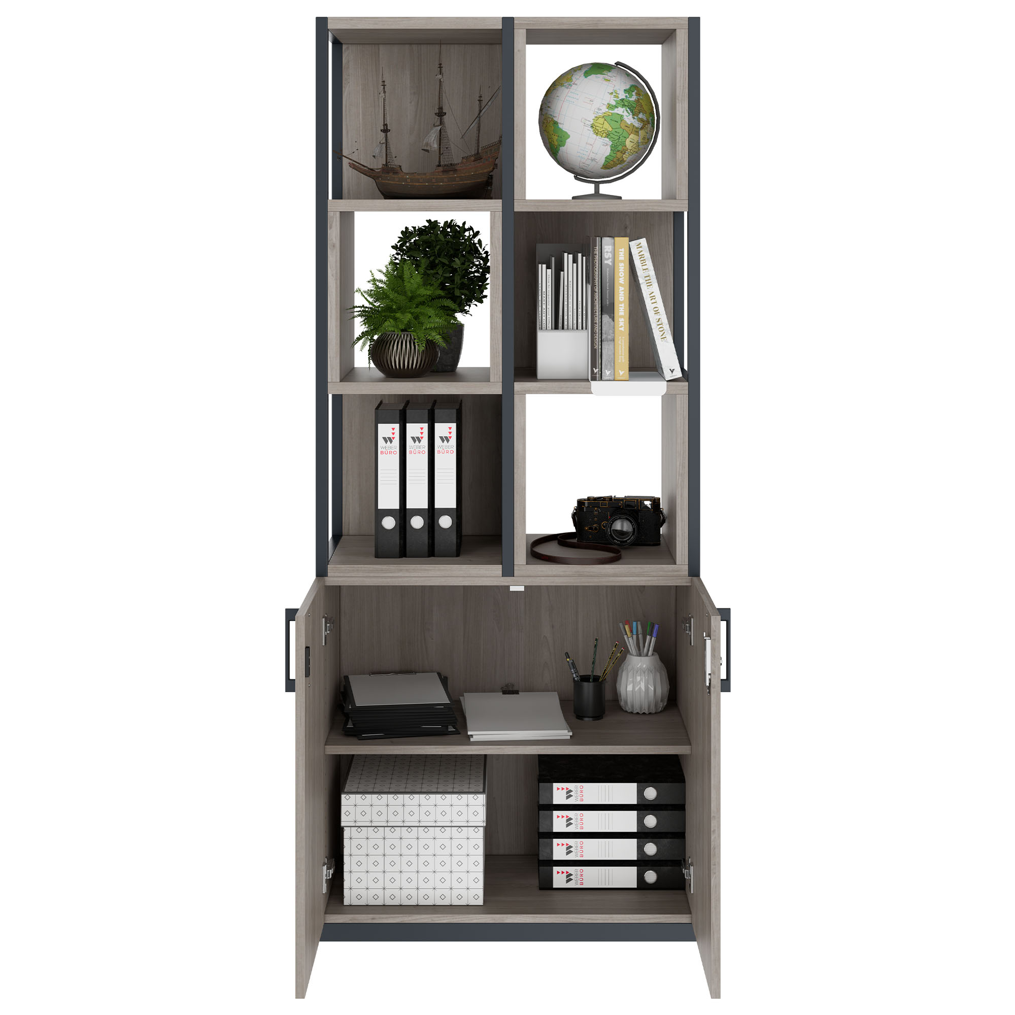 CHOICE shelf cabinet | 5 OH, 800 x 1925 mm, shelf boxes, gray northern oak - 2 Main Image