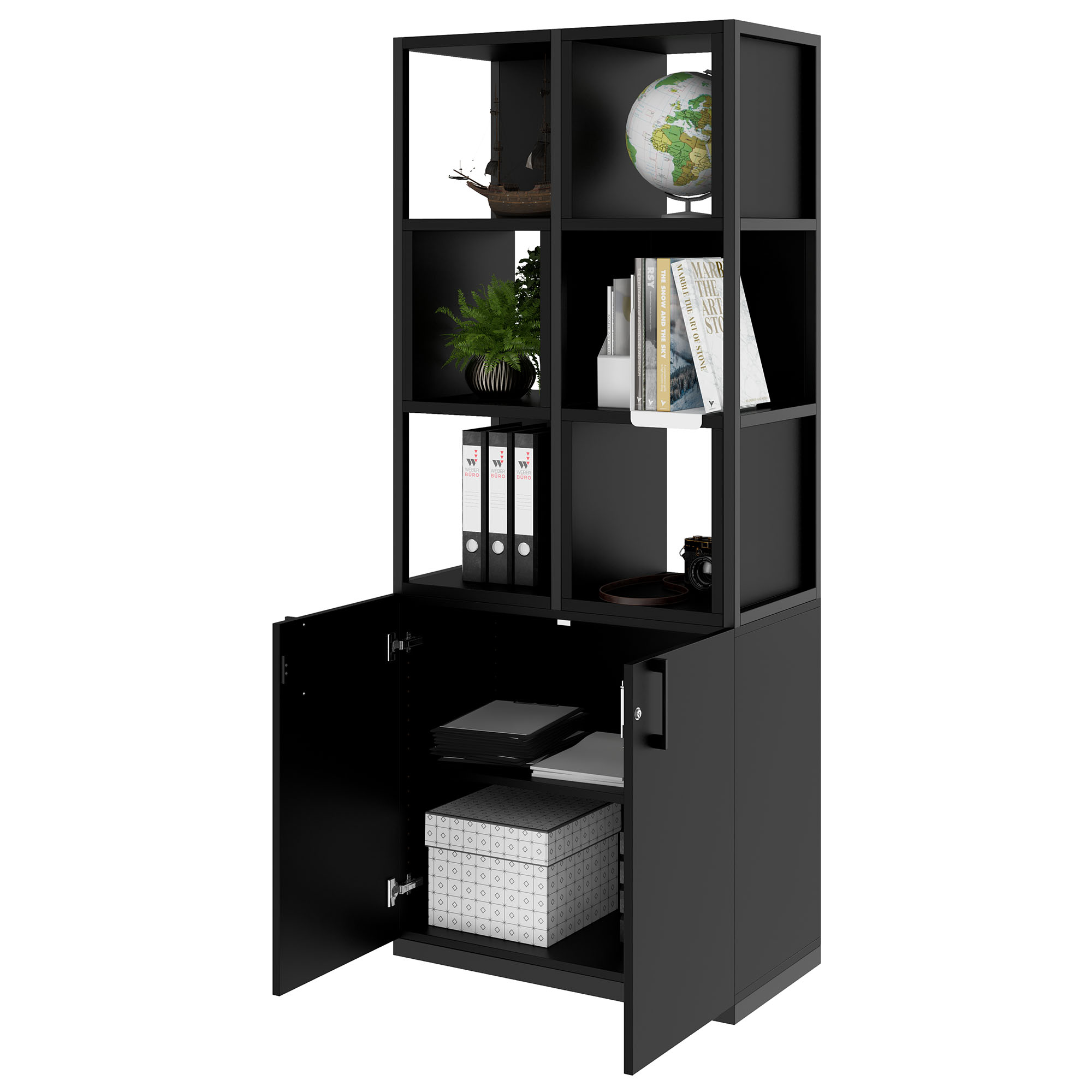 CHOICE shelf cabinet | 5 OH, 800 x 1925 mm, shelf boxes, black - 3 Main Image