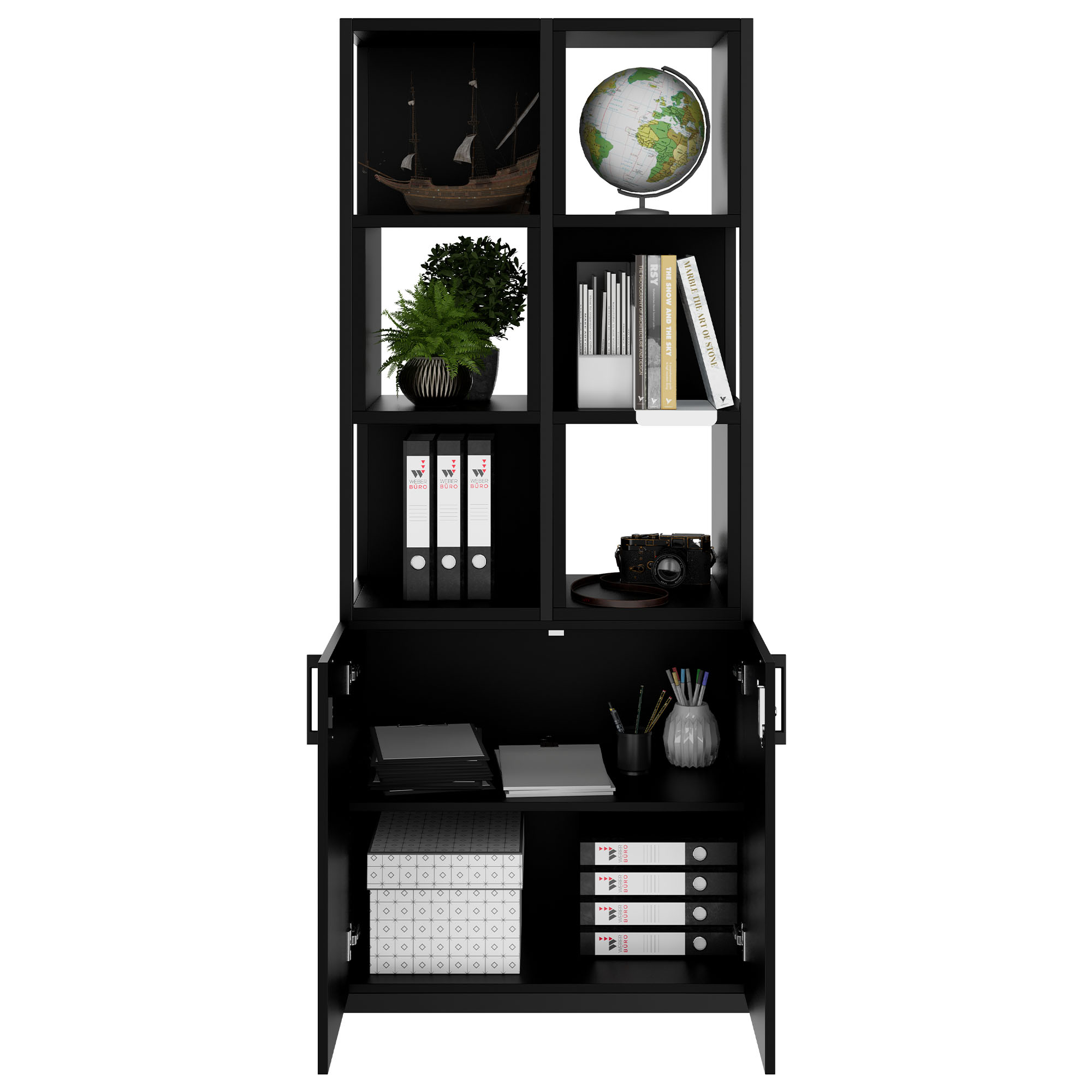 CHOICE shelf cabinet | 5 OH, 800 x 1925 mm, shelf boxes, black - 2 Main Image