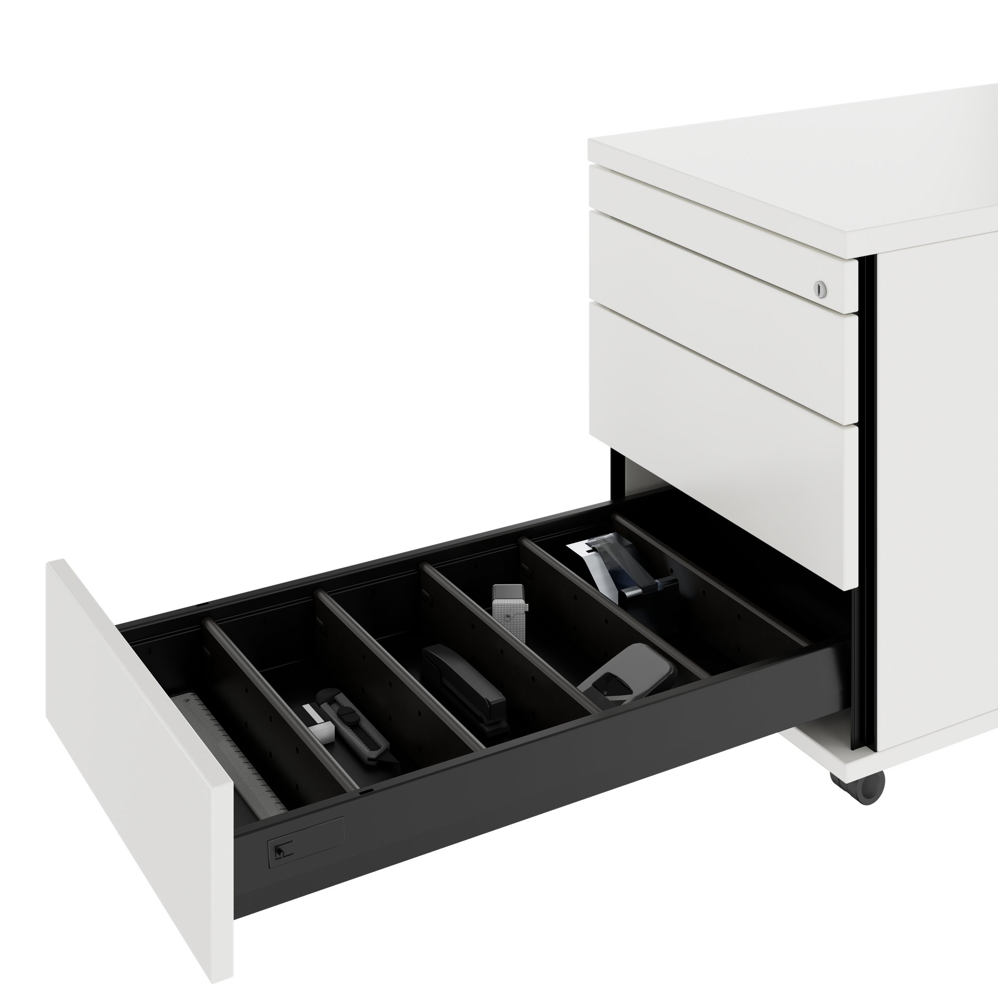 PRO Rollcontainer | 800 mm tief, Kleinteilefach, Soft-Close, Weiß - 7 Main Image