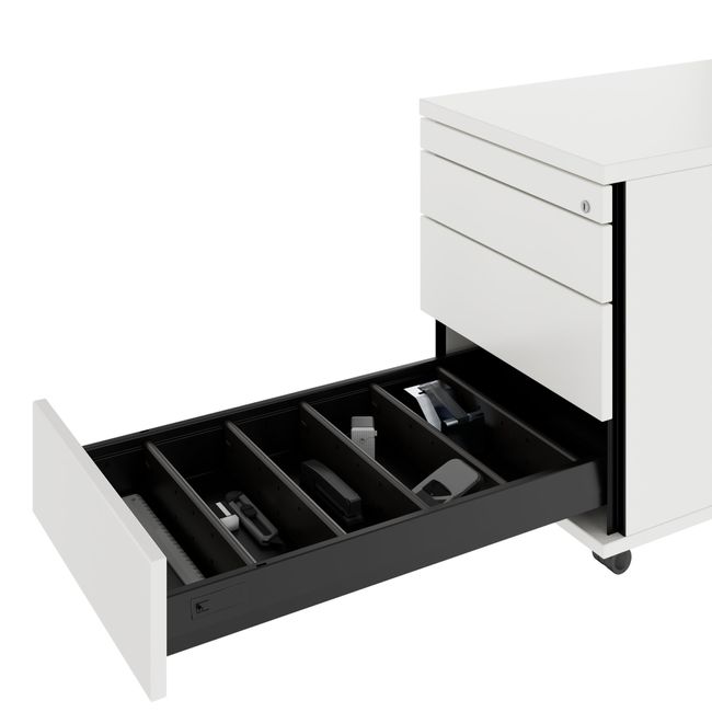 PRO Rollcontainer | 800 mm tief, Kleinteilefach, Soft-Close, Weiß