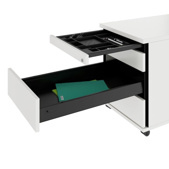 PRO Rollcontainer | 800 mm tief, Kleinteilefach, Soft-Close, Weiß