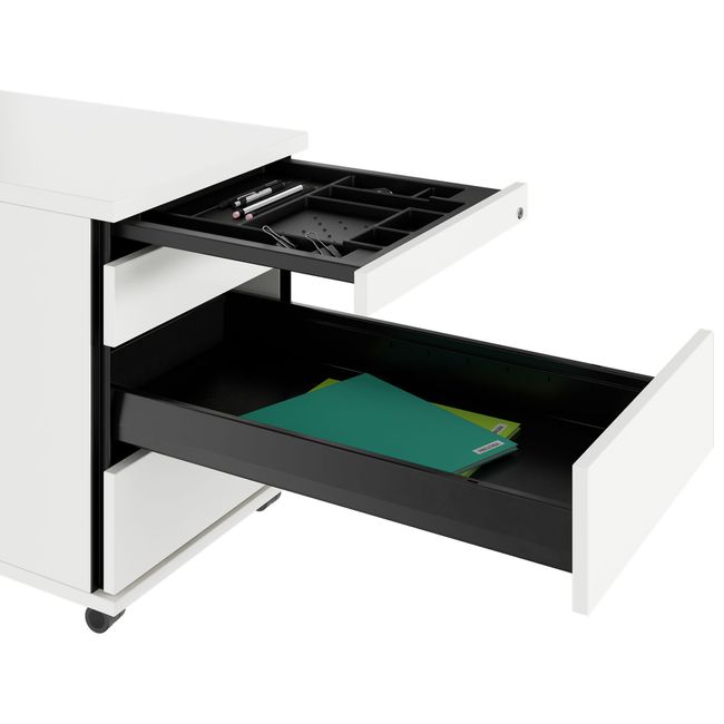 PRO Rollcontainer | 800 mm tief, Kleinteilefach, Soft-Close, Weiß