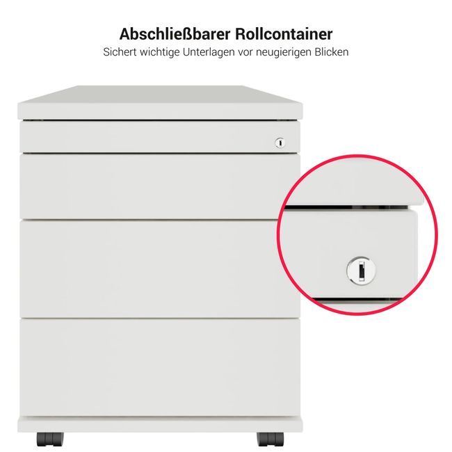 PRO Rollcontainer | 800 mm tief, Kleinteilefach, Soft-Close, Weiß