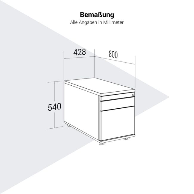 PRO Rollcontainer | 800 mm tief, Hängeregister, Kleinteilefach, Soft-Close, Weiß