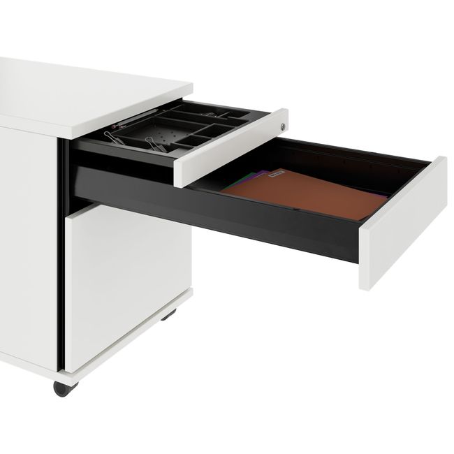 PRO Rollcontainer | 800 mm tief, Hängeregister, Kleinteilefach, Soft-Close, Weiß