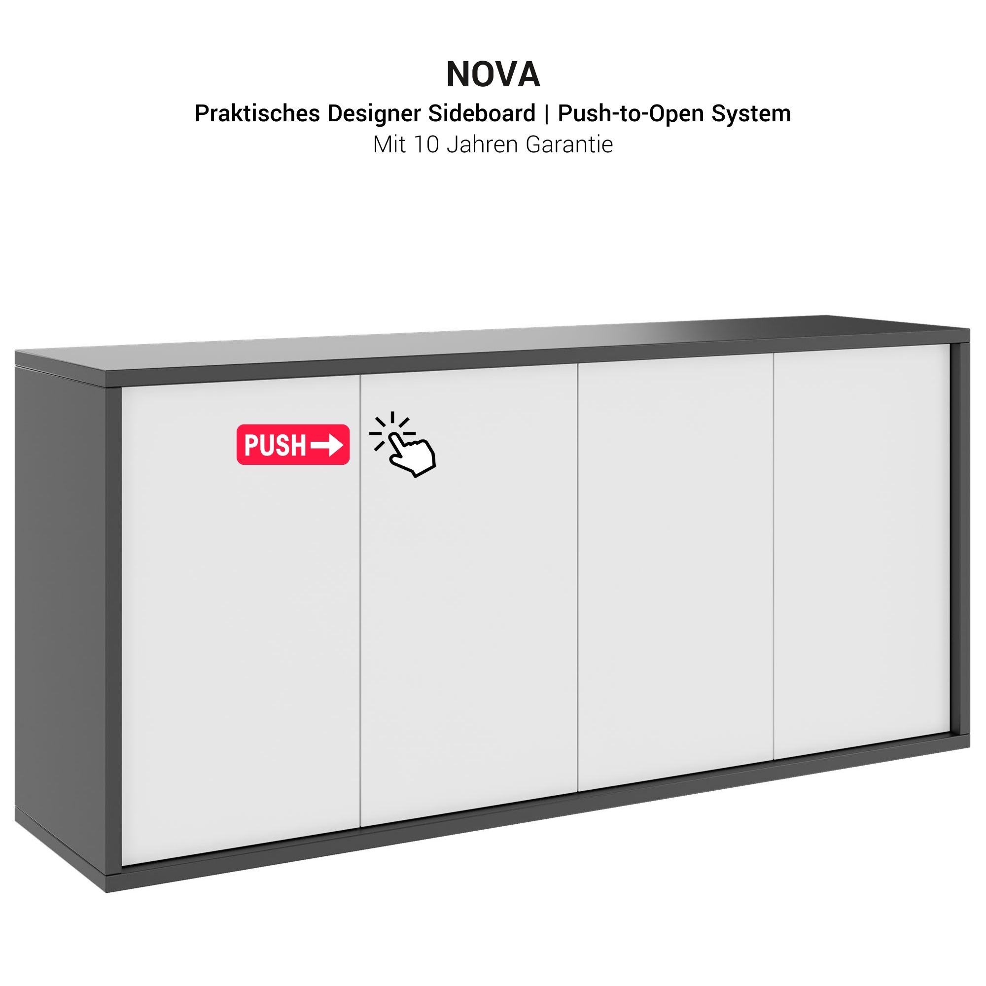 NOVA Sideboard | 2 OH, 1615 x 750 mm, Perlgrau - 4 Main Image