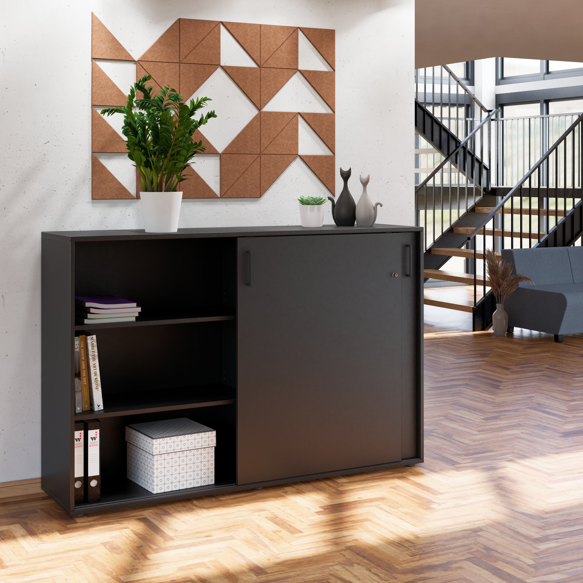 NOVA Armoire de porte coulissante | 3 oh, 1640 x 1085 mm, anthracite - 1 Main Image